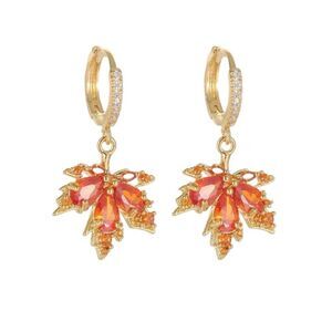 Maple Leaf Cubic Zirconia Drop Earrings Gold Tone Costume Jewelry Size OS